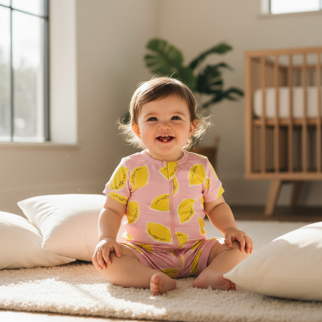 Pink Lemons Baby Romper | Lightweight 4-Way Stretch | CuteKidz