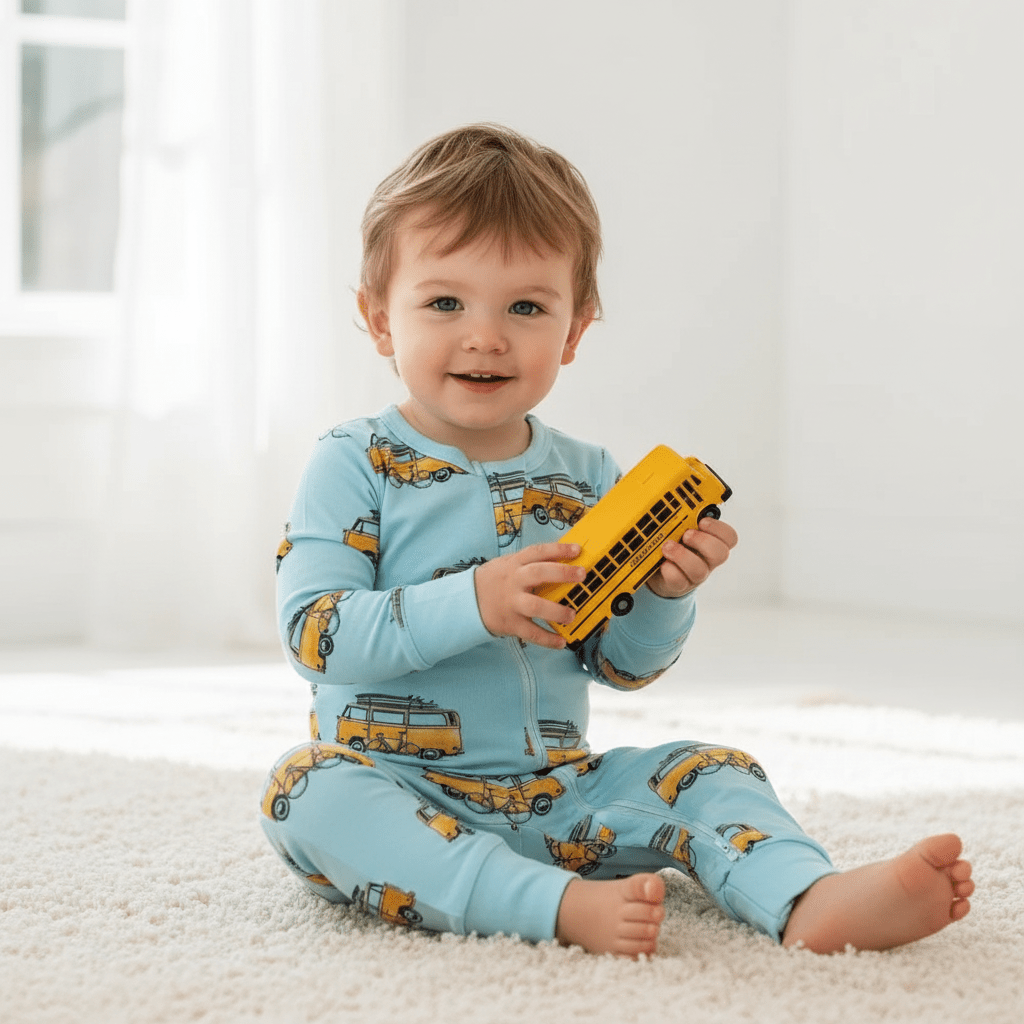 SOFT & STRETCHY ZIPPER JUMPSUIT – RETRO VAN - www.cutekidz.co.za